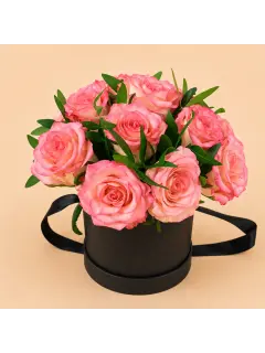 Pink Roses in Black Box