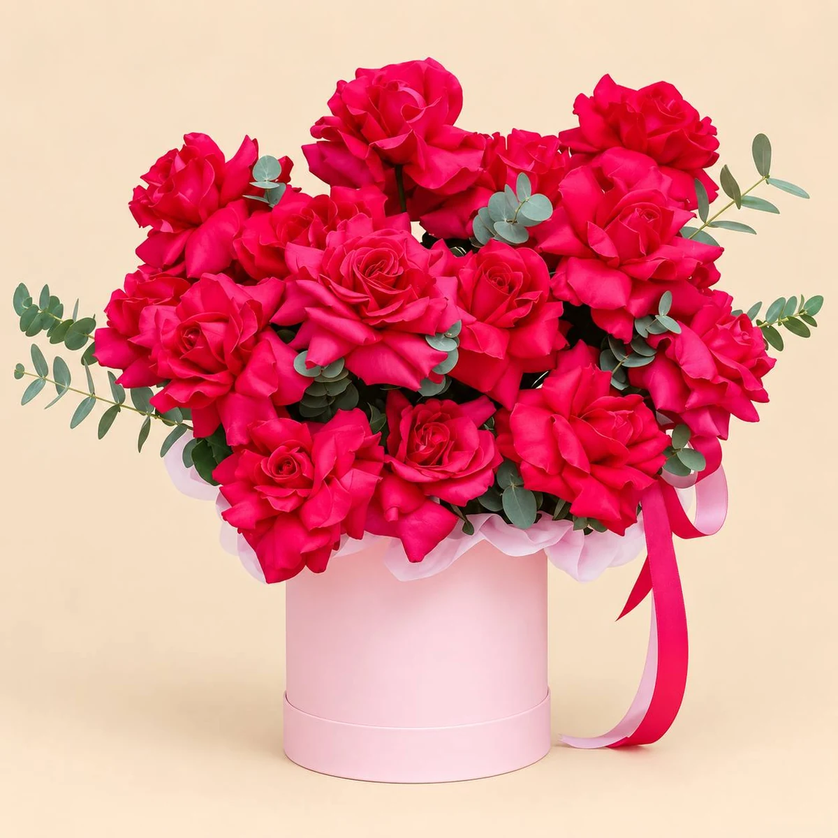 Cerise Roses Hat Box 19 pc