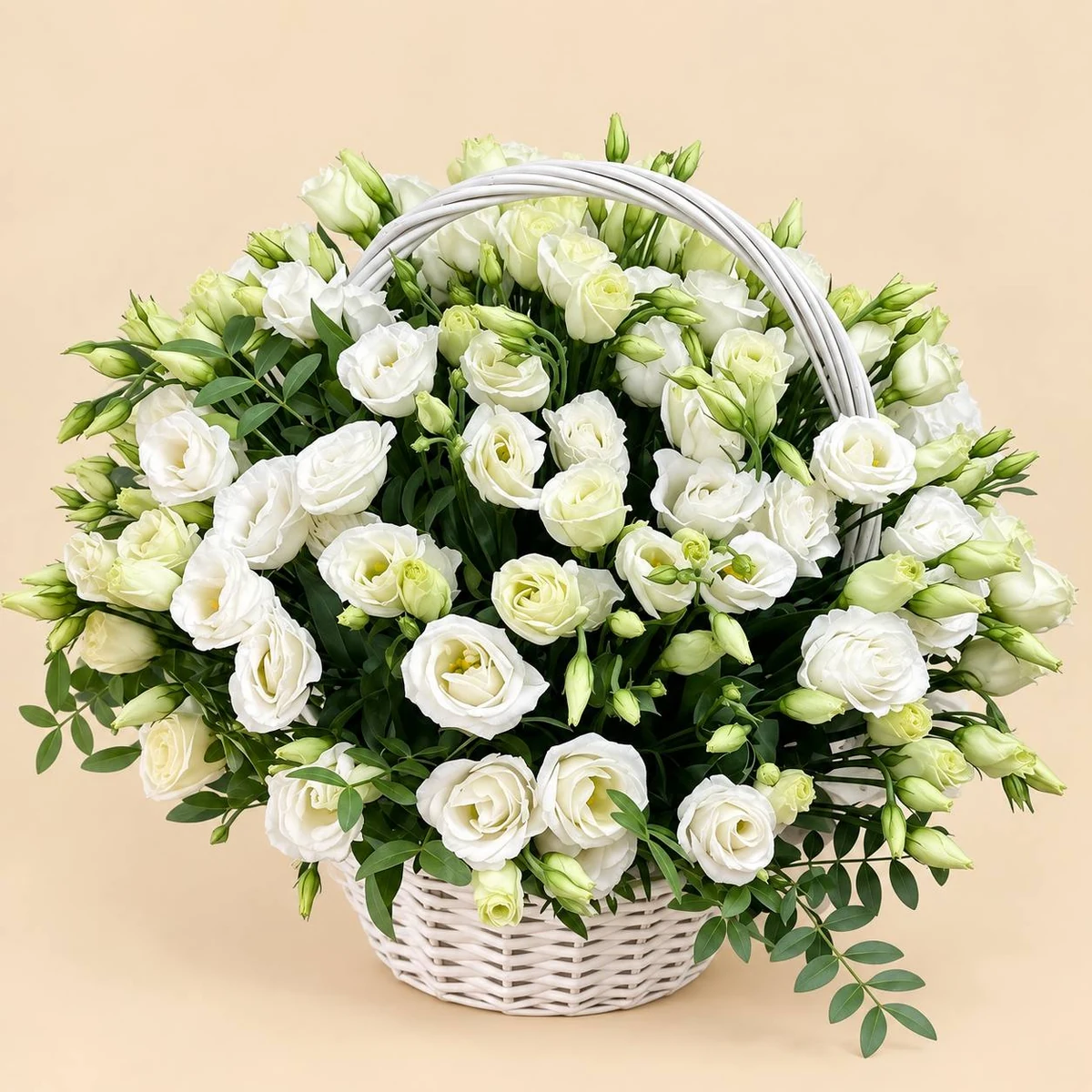 White Lisianthus Basket